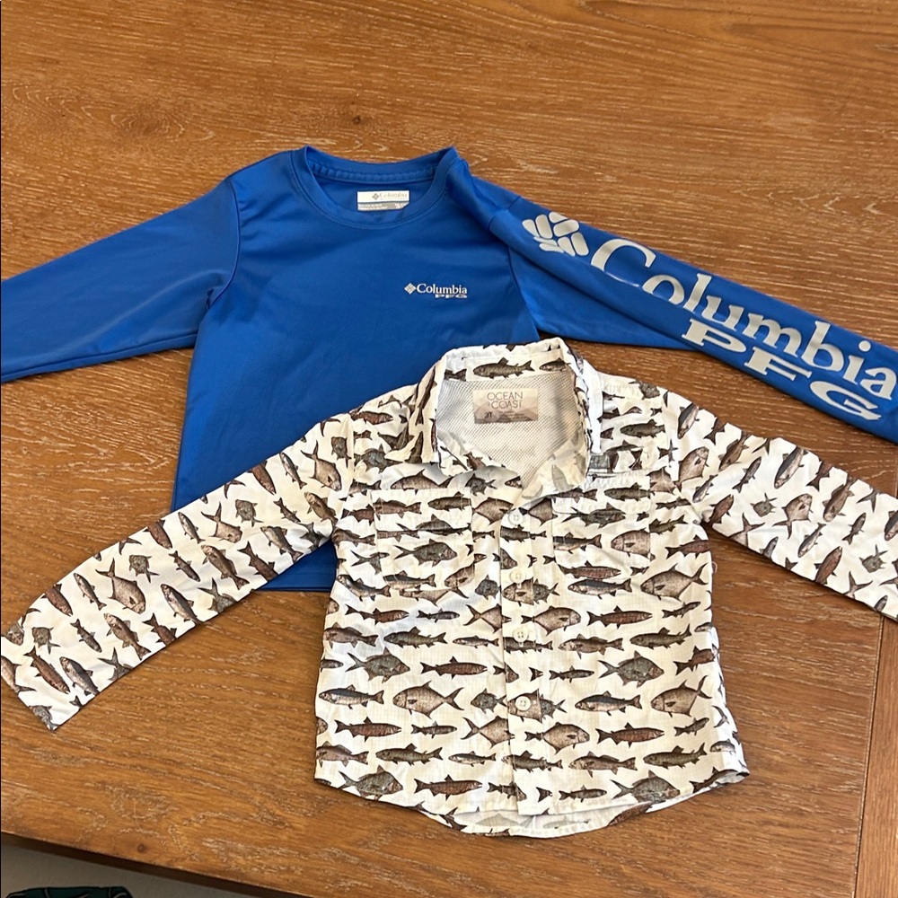 Columbia Blue Performance Shirt and Fish Pattern Button-Up